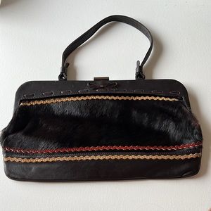 Jamin Puech Fur Brown Leather Clutch